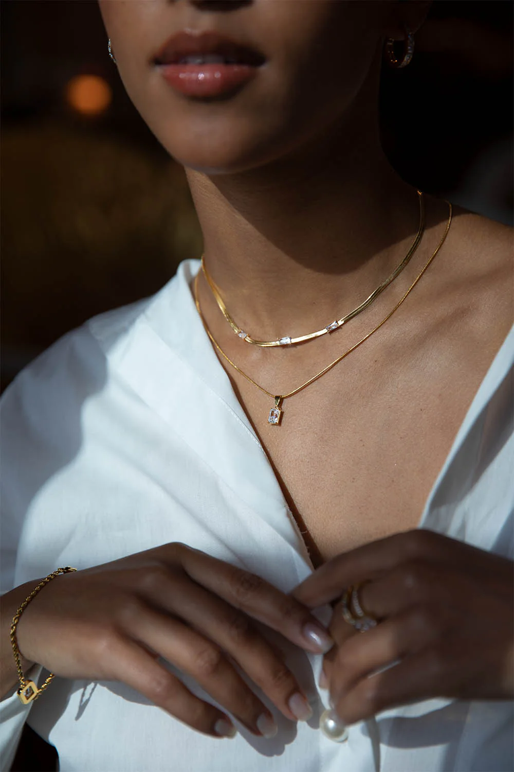 Baguette Stone Pendant Necklace 18K Gold Plated - Image 4