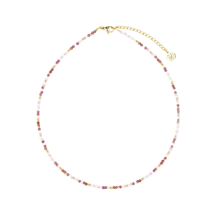 Gemstone Beaded Necklace Garnet & Pink Tourmaline
