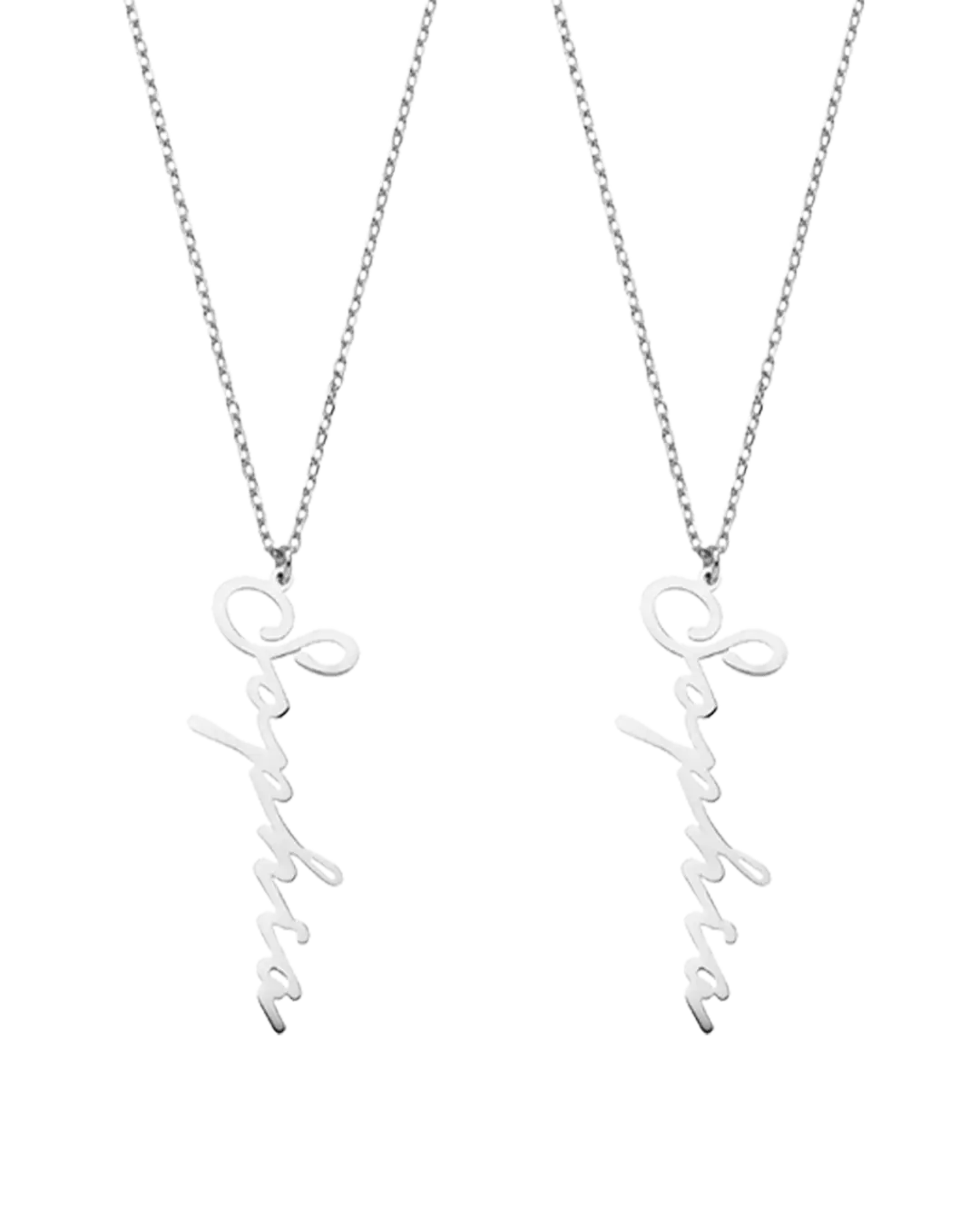 Name Necklace Vertical Set Silver