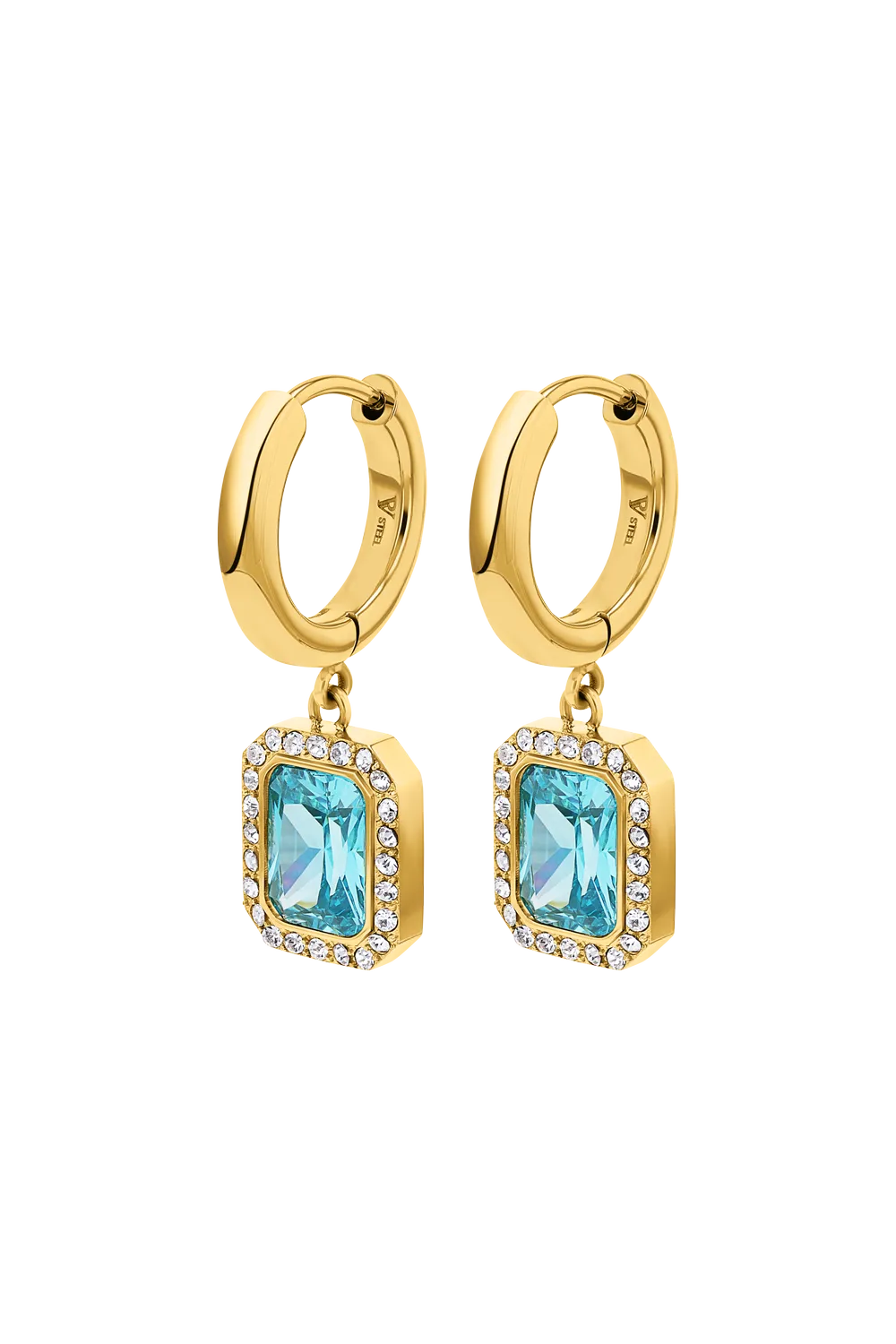 Pavé Emerald Charm Hoops Aqua 18K Gold Plated