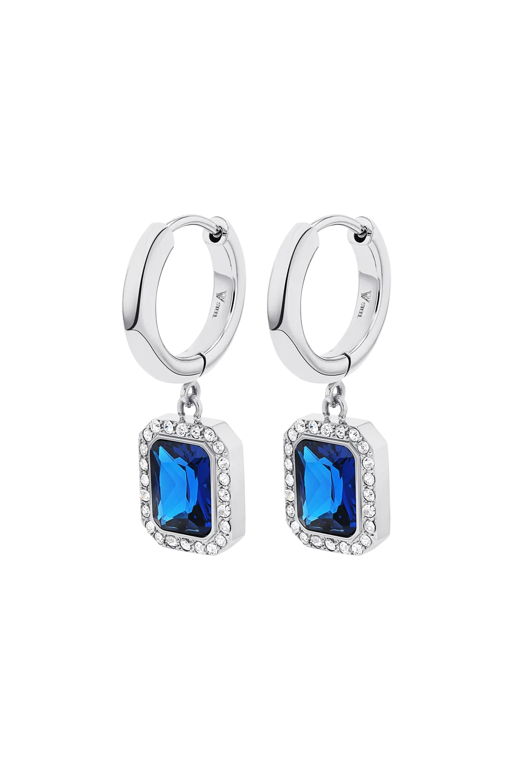 Pavé Emerald Charm Hoops Blue Silver