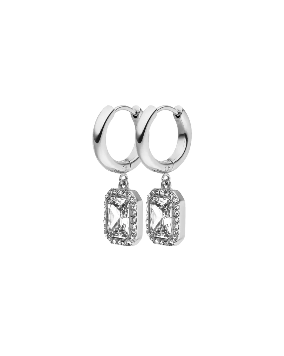 Pavé Emerald Charm Hoops Silver
