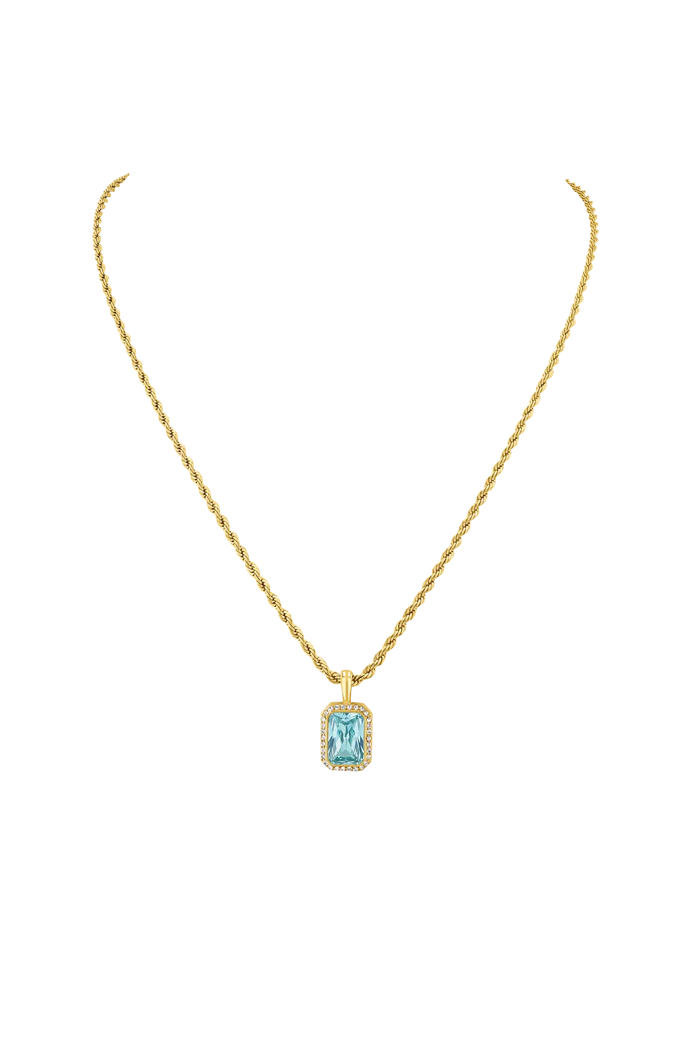 Pavé Emerald Pendant Necklace Aqua 18K Gold Plated