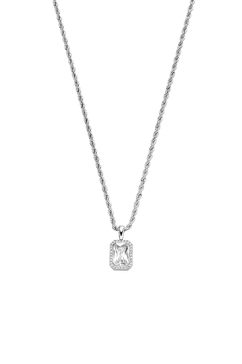 Pavé Emerald Pendant Necklace Silver