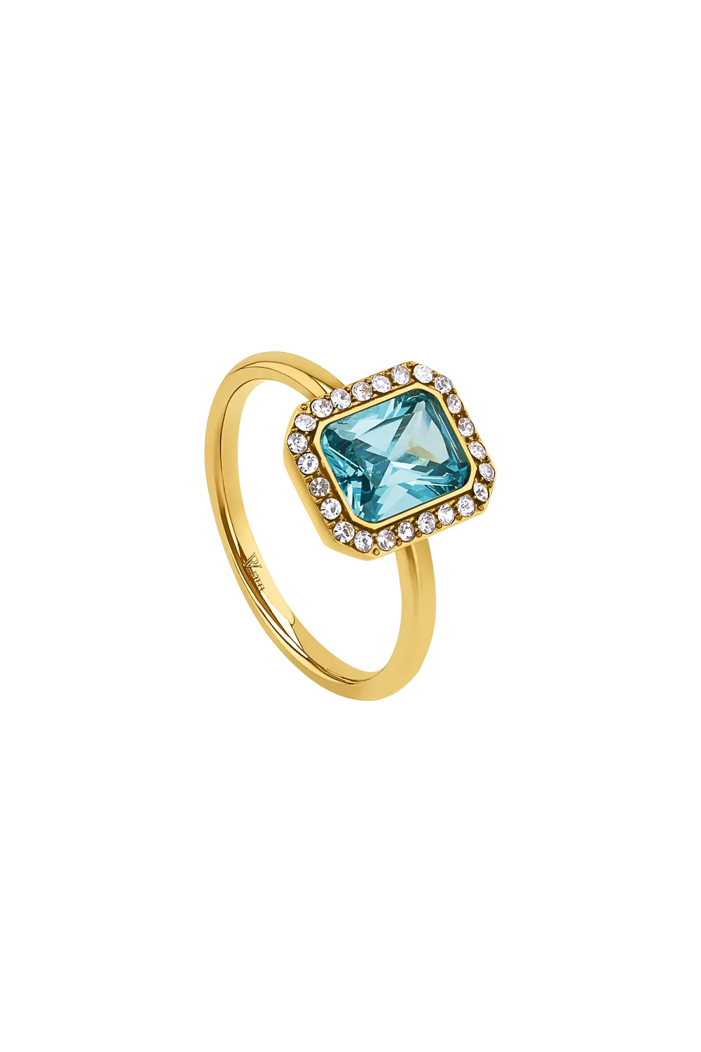 Pavé Emerald Ring Aqua 18K Gold Plated
