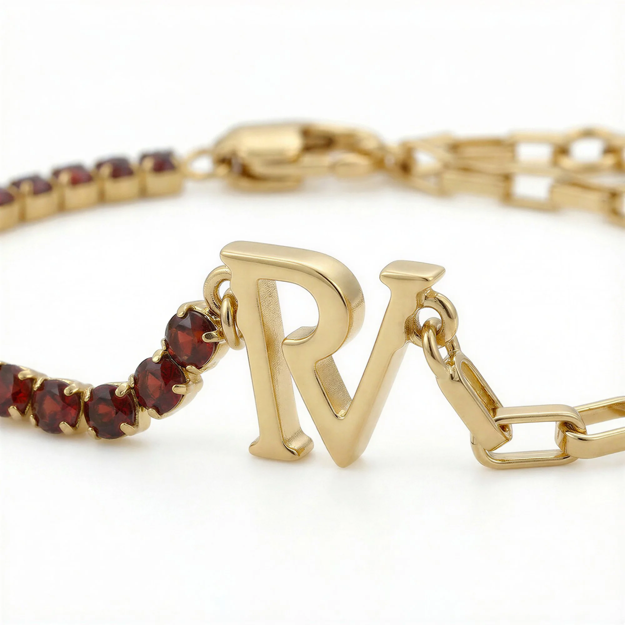 PV Tennis & Chain Burgundy Bracelet - Image 3