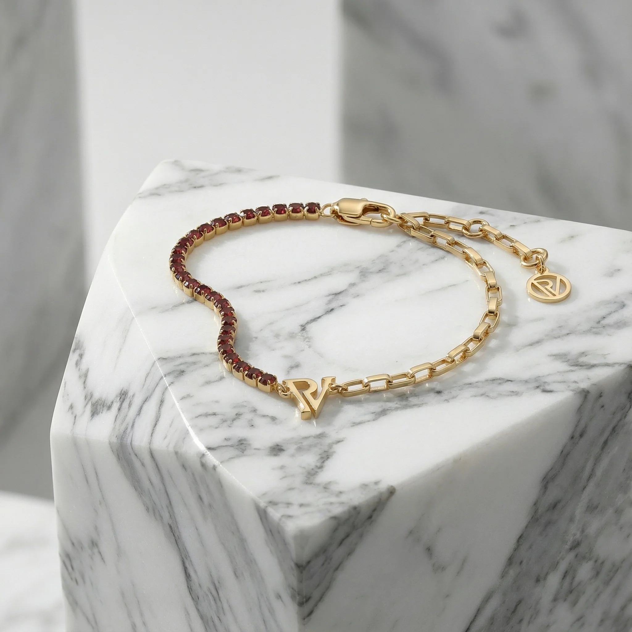 PV Tennis & Chain Burgundy Bracelet - Image 4