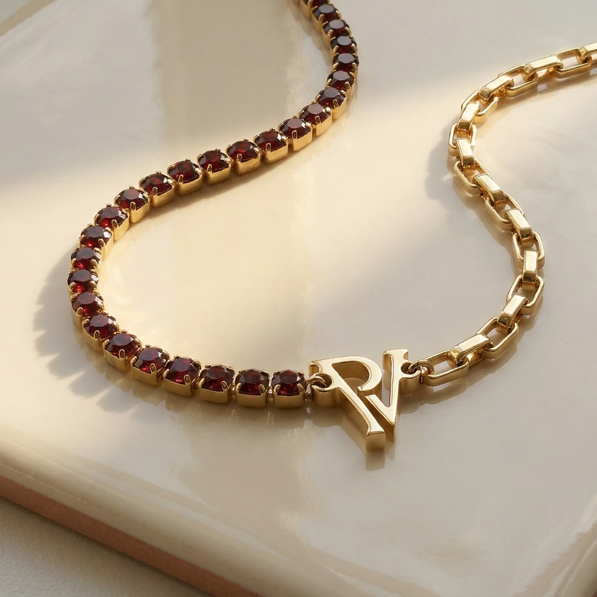 PV Tennis & Chain Burgundy Necklace - Image 4
