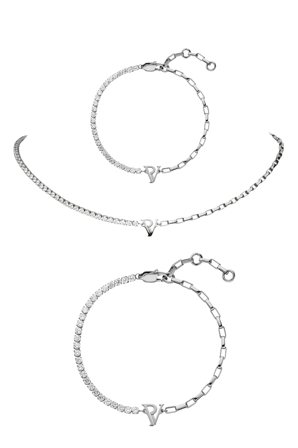 PV Tennis & Chain Complete Set Silver