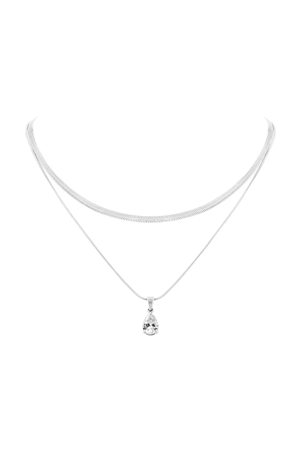 Sleek Teardrop Layer Necklace Silver